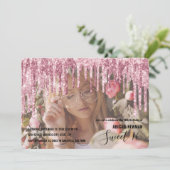 Elegant roos goudglitter druppelt zoet zestien kaart (Staand voorkant)