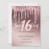 Elegant roos goudglitter druppelt zoet zestien kaart (Voorkant)