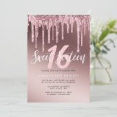 Elegant roos goudglitter druppelt zoet zestien kaart (Staand voorkant)