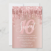 Elegant roos goudglitter druppelt zoet zestien kaart (Voorkant)