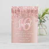 Elegant roos goudglitter druppelt zoet zestien kaart (Staand voorkant)