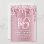 Elegant roos goudglitter druppelt zoet zestien kaart (Voorkant)