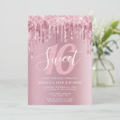 Elegant roos goudglitter druppelt zoet zestien kaart (Staand voorkant)