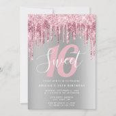 Elegant roos goudglitter druppelt zoet zestien kaart (Voorkant)