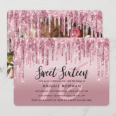 Elegant roos goudglitter druppelt zoet zestien kaart (Voorkant / Achterkant)