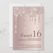 Elegant roos goudglitter druppelt zoet zestien kaart (Voorkant)