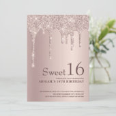 Elegant roos goudglitter druppelt zoet zestien kaart (Staand voorkant)