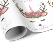 Elegant roos goudglitter eenhoornhert cadeaupapier (Rol Hoek)