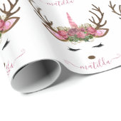 Elegant roos goudglitter eenhoornhert cadeaupapier (Rol Hoek)