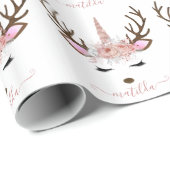 Elegant roos goudglitter eenhoornhert cadeaupapier (Rol Hoek)