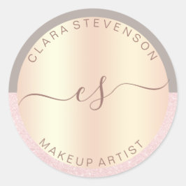 Elegant roos goudglitter en grijze make-up kunsten ronde sticker