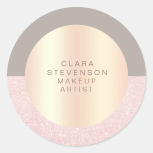 Elegant roos goudglitter en grijze make-up kunsten ronde sticker