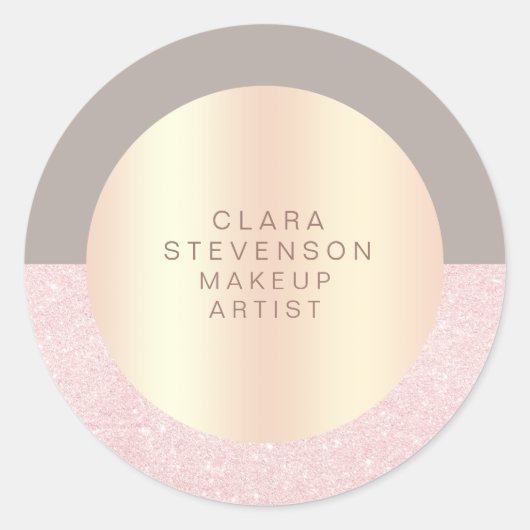 Elegant roos goudglitter en grijze make-up kunsten ronde sticker (Voorkant)