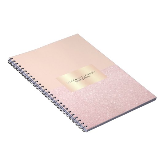 Elegant  roos goudglitter en wazig roze notitieboek (Rechterzijde)