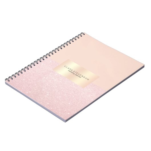 Elegant  roos goudglitter en wazig roze notitieboek (Linkerzijde)