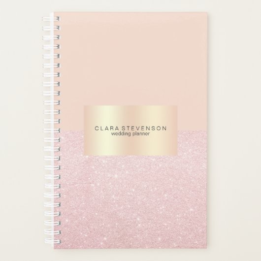Elegant  roos goudglitter en wazig roze planner (Voorkant)