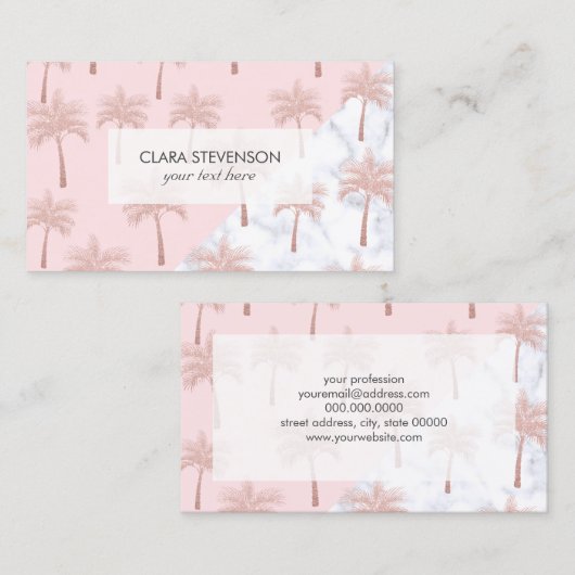 Elegant roos goudglitter en wit marmer patroon visitekaartje (Voorkant / Achterkant)