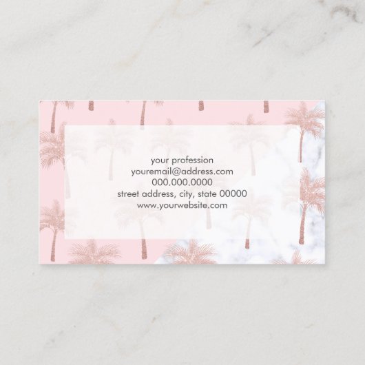 Elegant roos goudglitter en wit marmer patroon visitekaartje (Achterkant)