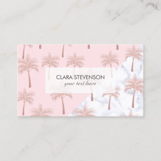 Elegant roos goudglitter en wit marmer patroon visitekaartje (Voorkant)