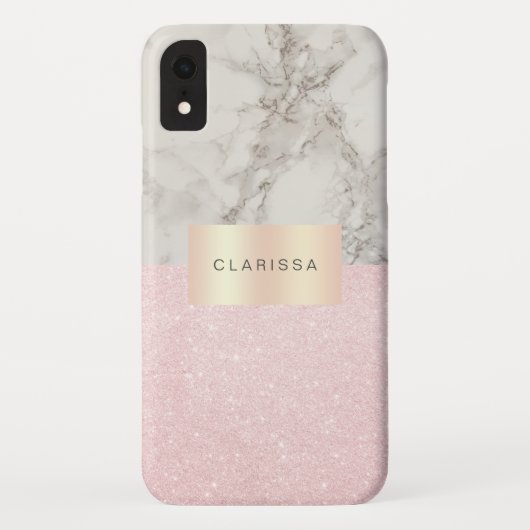 Elegant  roos goudglitter en witte marmer Case-Mate iPhone case (Achterkant)