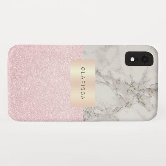 Elegant  roos goudglitter en witte marmer Case-Mate iPhone case (Achterkant (horizontaal))