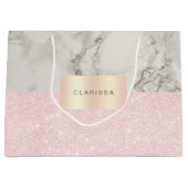 Elegant roos goudglitter en witte marmer groot cadeauzakje (Voorkant)