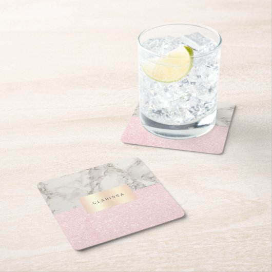 Elegant roos goudglitter en witte marmer kartonnen onderzetters (Insitu)