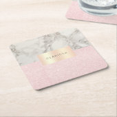 Elegant  roos goudglitter en witte marmer kartonnen onderzetters (Schuin)