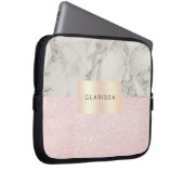 Elegant  roos goudglitter en witte marmer laptop sleeve (Voorkant Rechts)