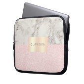 Elegant  roos goudglitter en witte marmer laptop sleeve (Voorkant Links)