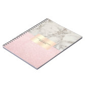 Elegant  roos goudglitter en witte marmer notitieboek (Linkerzijde)