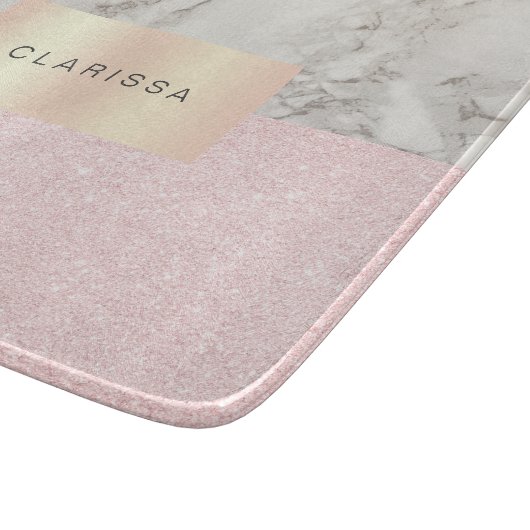 Elegant roos goudglitter en witte marmer snijplank (Hoek)