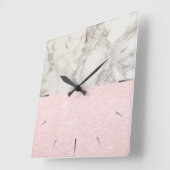 Elegant  roos goudglitter en witte marmer vierkante klok (Hoek)