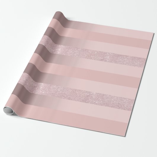 Elegant roos goudglitter en zwarte roze streep cadeaupapier (Uitgerold)