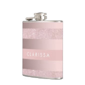 Elegant roos goudglitter en zwarte roze streep heupfles (Links)