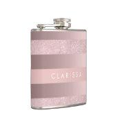 Elegant roos goudglitter en zwarte roze streep heupfles (Rechts)