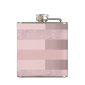 Elegant roos goudglitter en zwarte roze streep heupfles (Achterkant)