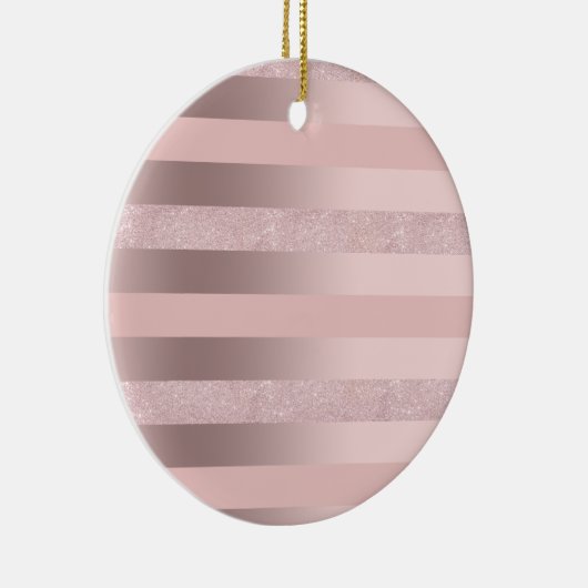 Elegant roos goudglitter en zwarte roze streep keramisch ornament (Rechts)