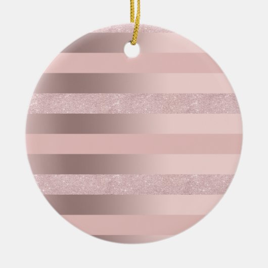 Elegant roos goudglitter en zwarte roze streep keramisch ornament (Voorkant)