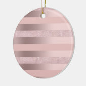 Elegant roos goudglitter en zwarte roze streep keramisch ornament (Links)
