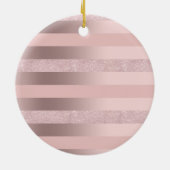 Elegant roos goudglitter en zwarte roze streep keramisch ornament (Achterkant)