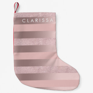 Elegant roos goudglitter en zwarte roze streep kleine kerstsok