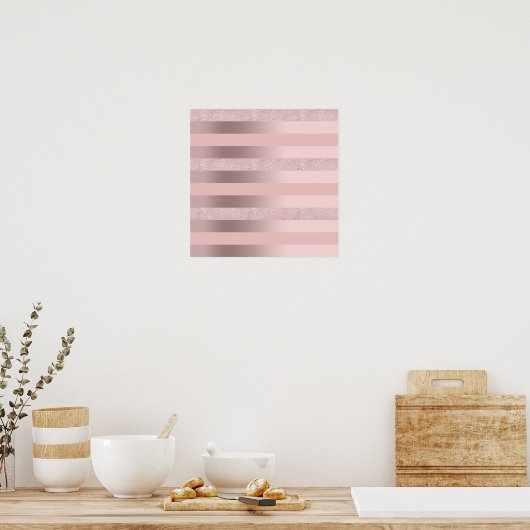 Elegant roos goudglitter en zwarte roze streep poster (Keuken)