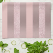 Elegant roos goudglitter en zwarte roze streep theedoek (Gevouwen)