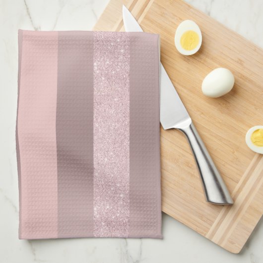 Elegant roos goudglitter en zwarte roze streep theedoek (Quarter Fold)