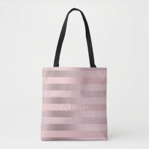 Elegant roos goudglitter en zwarte roze streep tote bag