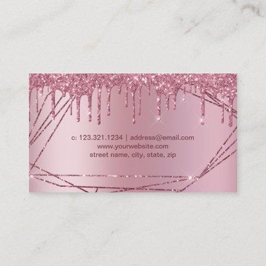 Elegant roos goudglitter lijst metalen nagels visitekaartje (Achterkant)