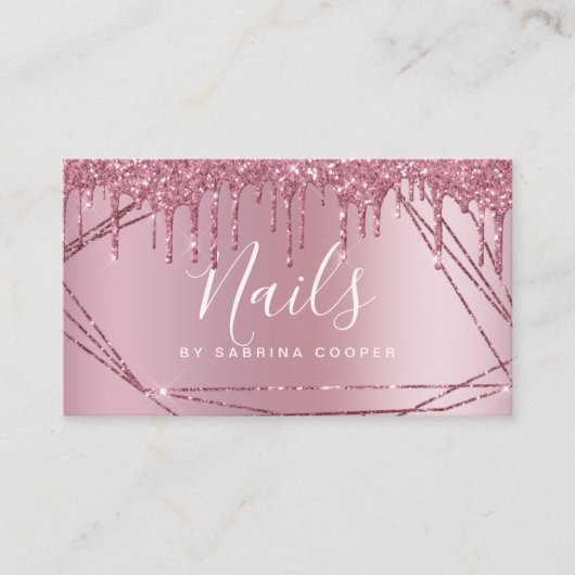 Elegant roos goudglitter lijst metalen nagels visitekaartje (Voorkant)