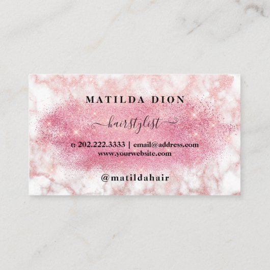 Elegant roos goudglitter marmer visitekaartje (Achterkant)