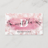 Elegant roos goudglitter marmer visitekaartje (Voorkant)